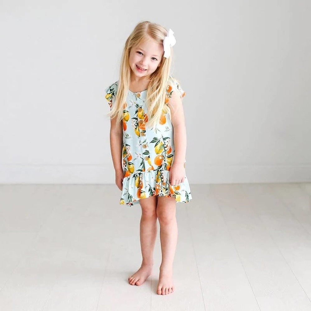 Posh Peanut 9Y Mirabella Ruffled Cap Sleeve Henley Hi-Low Dress